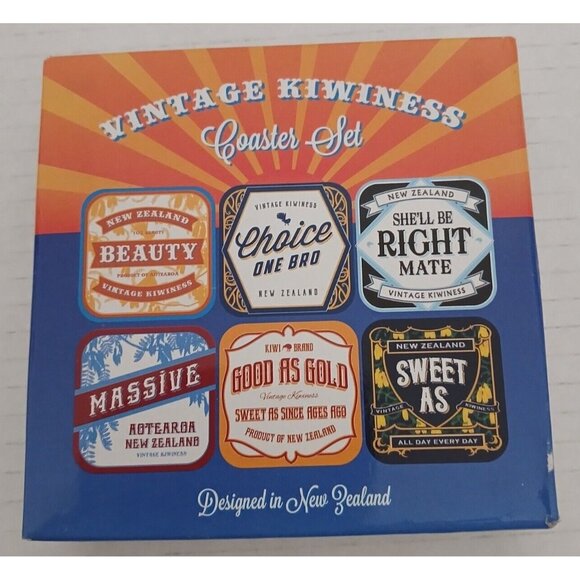Kiwiness Coaster Set Corkback In Box Designed in New Zealand 6 Coasters - Picture 2 of 6